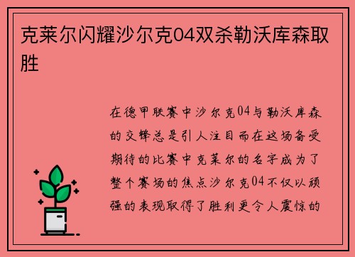 克莱尔闪耀沙尔克04双杀勒沃库森取胜